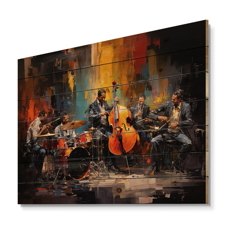 Jaune jaune noir Jazz Band II - Décoration en bois tendance sur bois de pin naturel, H 24 po x l 32 po