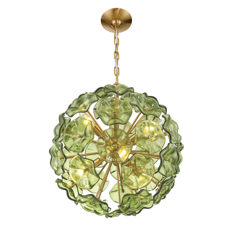 Lustre en laiton vieilli 18,25 po Alerte, Vert, 21'' H X 18.5'' W X 18.5'' D