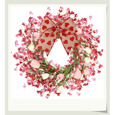 Valentine's Day Pink Floral Grapevine Wreath 20In, Handmade Expandable Branches, Romantic Home Wedding Anniversary Decor Gift