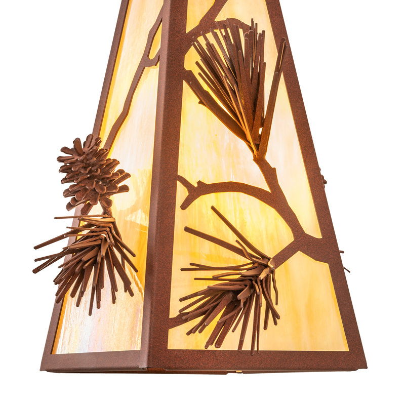 Rustic Pine & Iridescent Glass Single Pendant Light