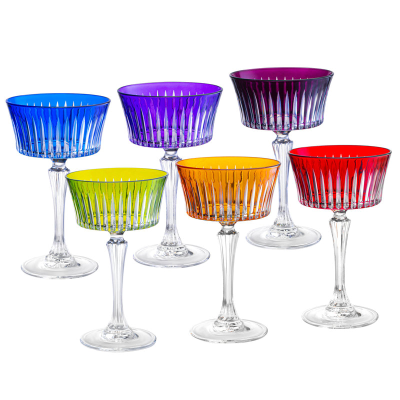 Assorted Color Crystal Stemmed Champagne Coupe Glasses Set of 6