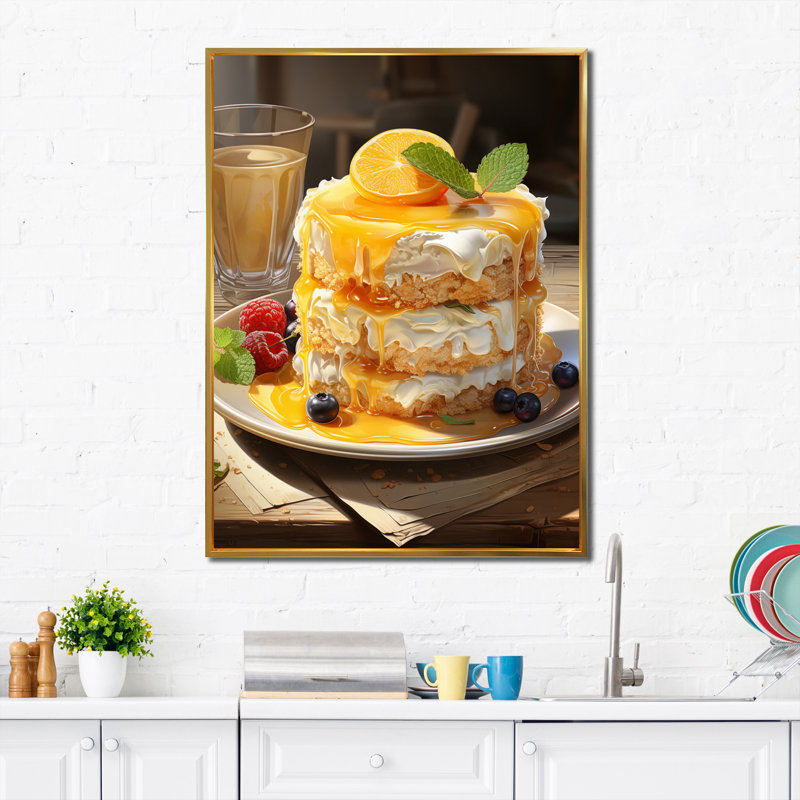 Ramanna Yellow Cheesecake Luxury, reproduction d'art sur toile, H 20 po x l 12 po x P 1 po, Cadre flottant doré
