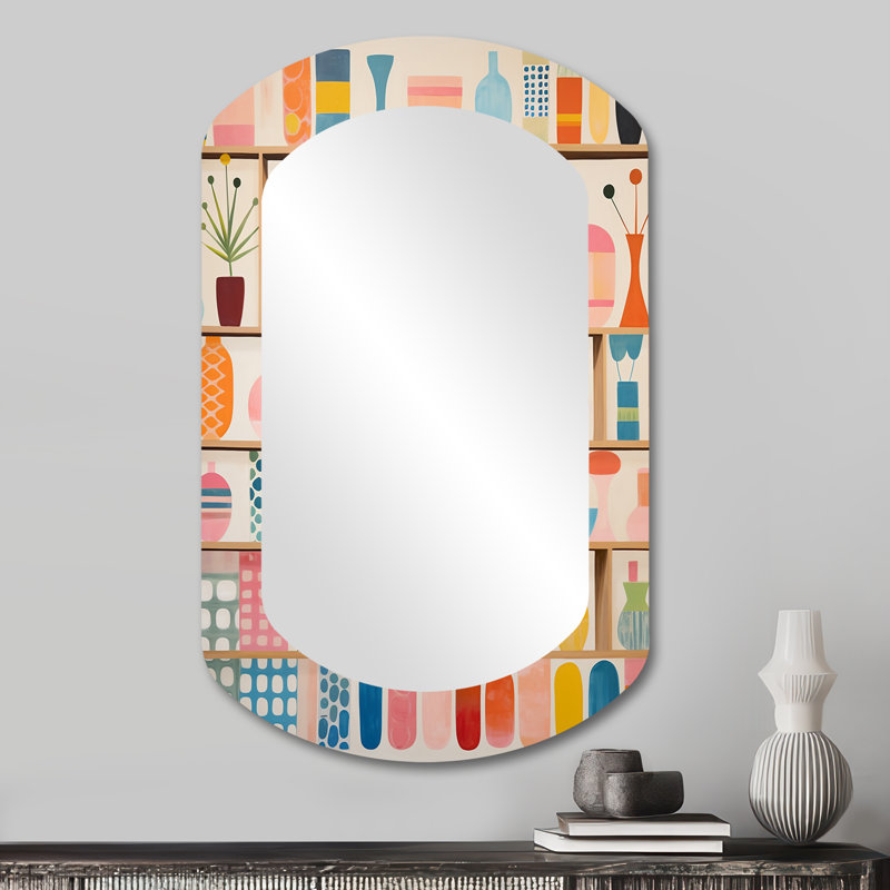 Miroir mural rose moderne Mid-Century, 31 po x 19 po