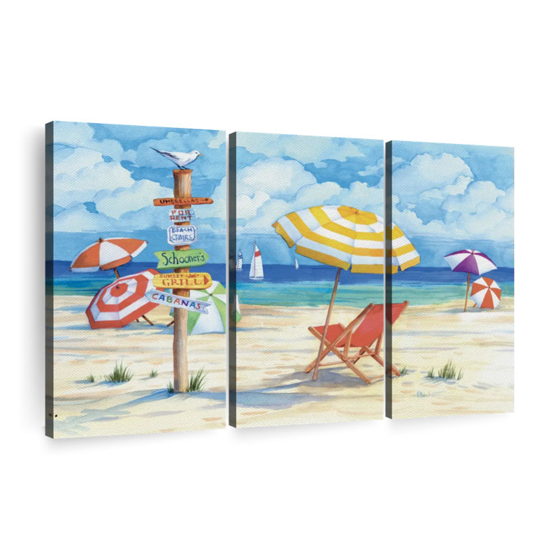 «Beach Signs Umbrellas», 3 pièces, H 48 po x l 74 po x P 1,25 po