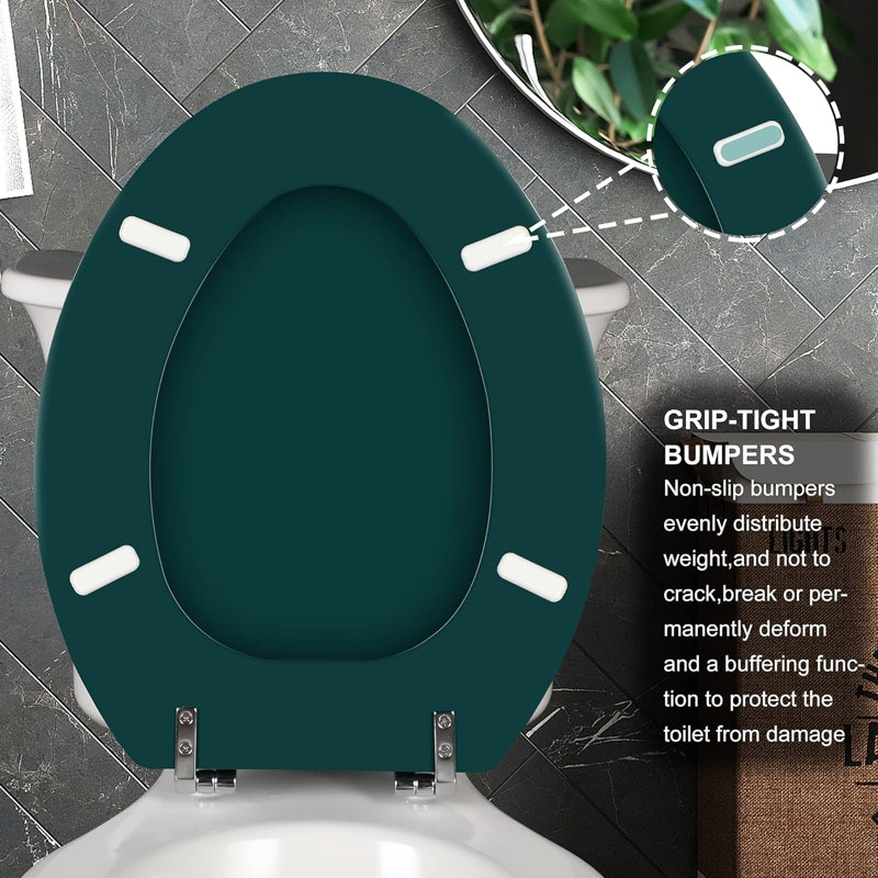 Elongated White Wood Toilet Seat - Durable & Easy Install, Green