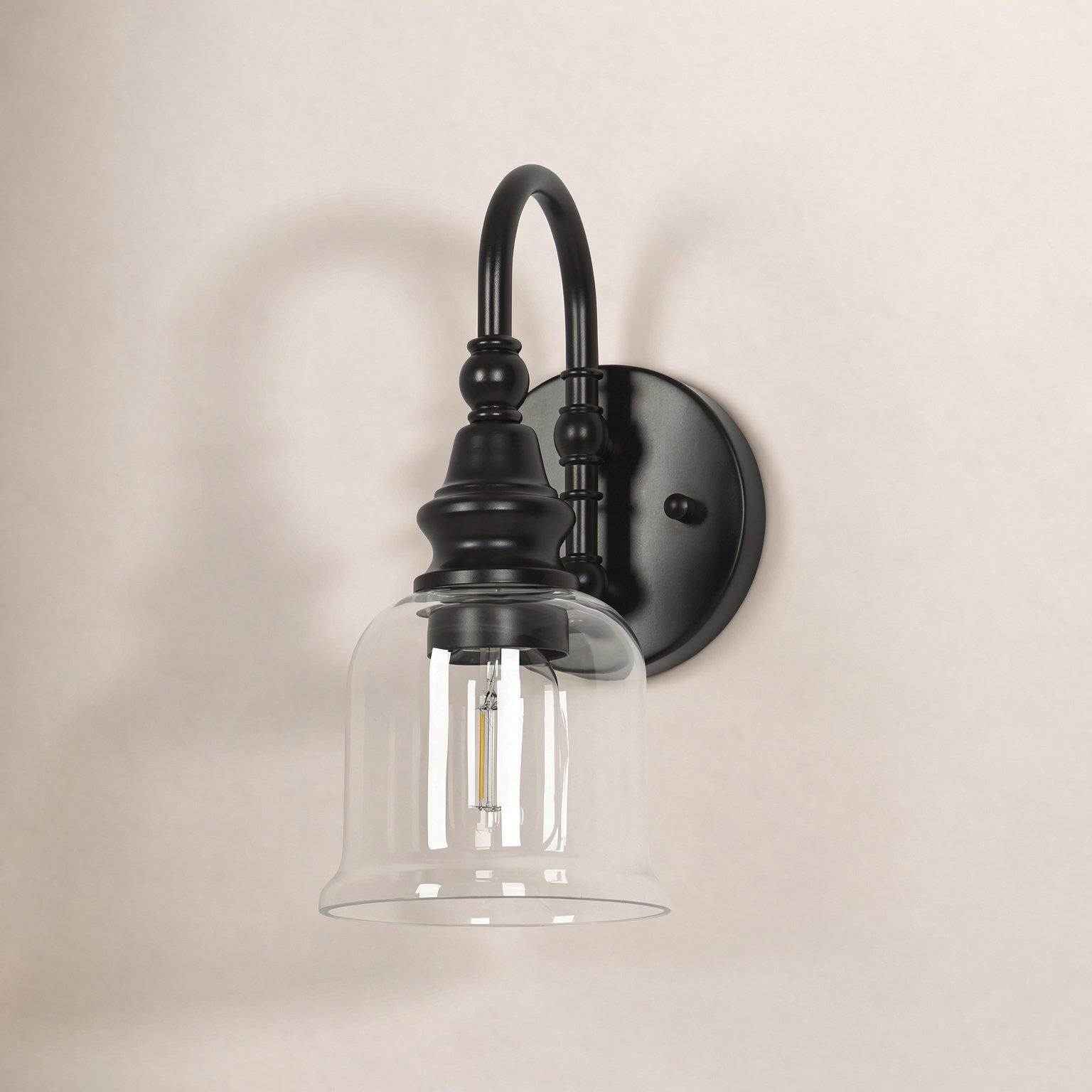 Cassiel Single Light Dimmable Armed Sconce, Matte Black