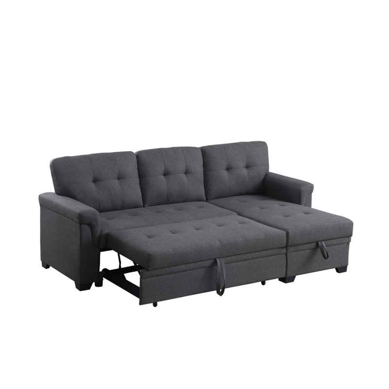 84'' Dark Gray Linen Reversible Sleeper Sectional Sofa With Storage Chaise​, Dark Gray Linen, 35.11" H x 54.11" W x 84.11" D