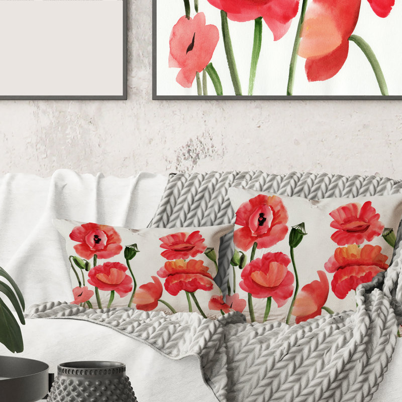 Coquelicots rouges rétro I - coussin traditionnel imprimé
