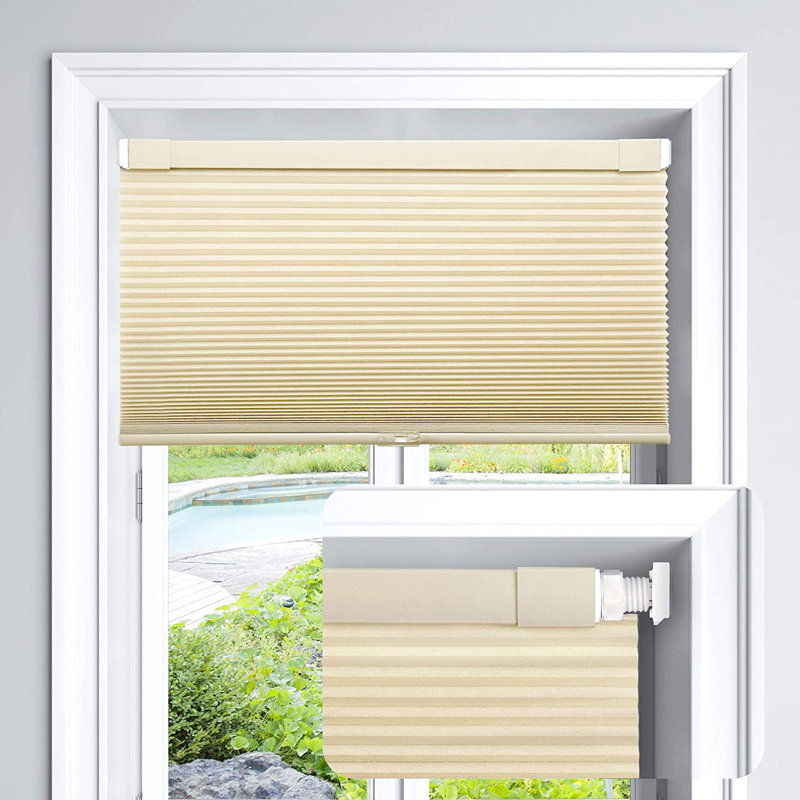 No Tools No Drill Cordless Light Filtering Cellular Shades, 28.6"W x 64"L, Beige