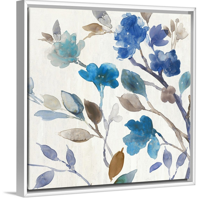 «Cobalt Peony Ii» par Asia Jensen, reproduction sur toile, Cadre blanc, 22" H x 22" W x 1.75" D