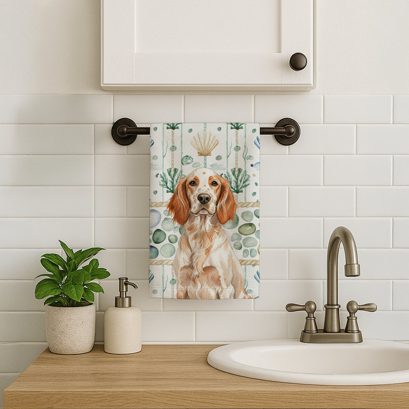 Serviette de cuisine blanche en verre de mer à épagneul tibétain blanc, Orange Orange Setter anglais