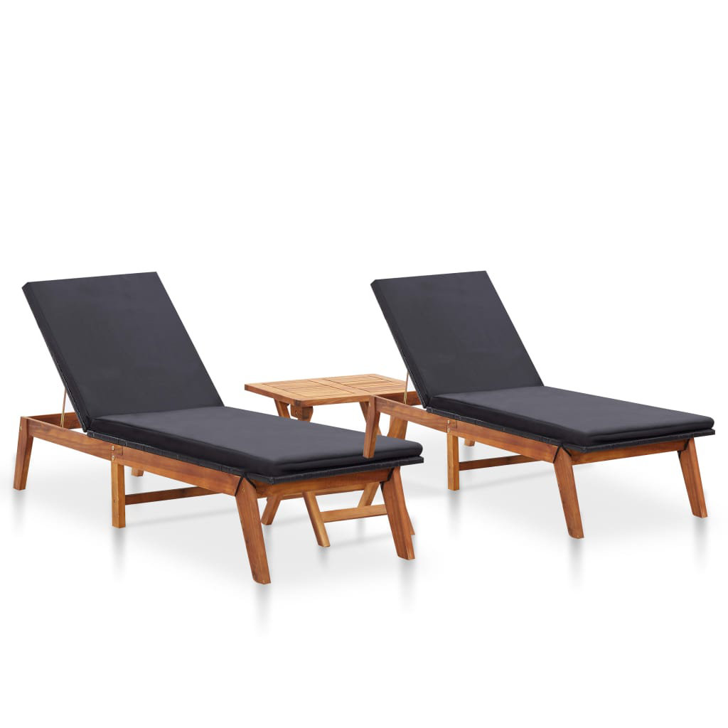 Oliver Sun Loungers 2 pcs with Table Poly Rattan and Solid