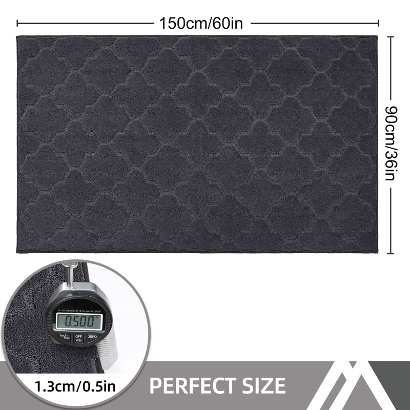 Monfield Non-Slip Geometric Doormat, Dark Gray, 36" W x 60" L