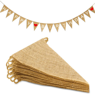 Bannière 13 pi en toile de jute - 15 drapeaux de fanions triangulaires en toile de jute (5 x 7 po)