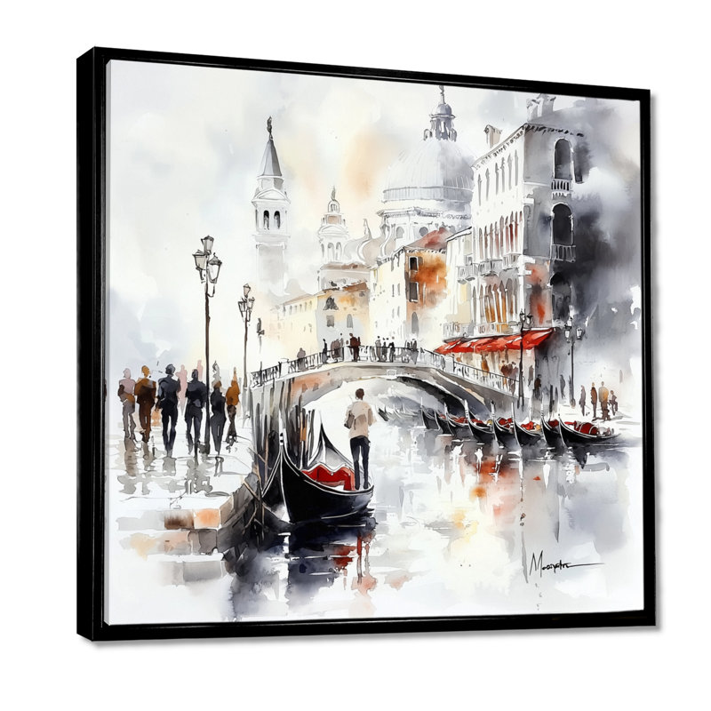 Décoration murale Venise Grand Canal II - Venise, H 16 po x l 16 po, Impression dans un cadre flottant sans passe-parto, Noir
