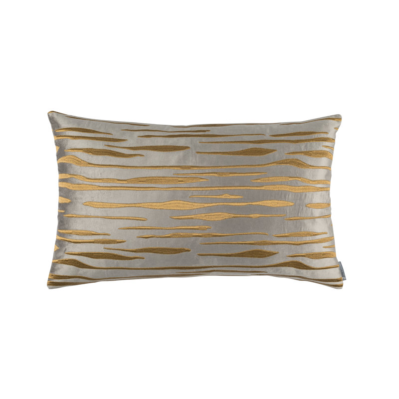 Zara Embroidered Feather Throw Pillow, Pewter/Gold