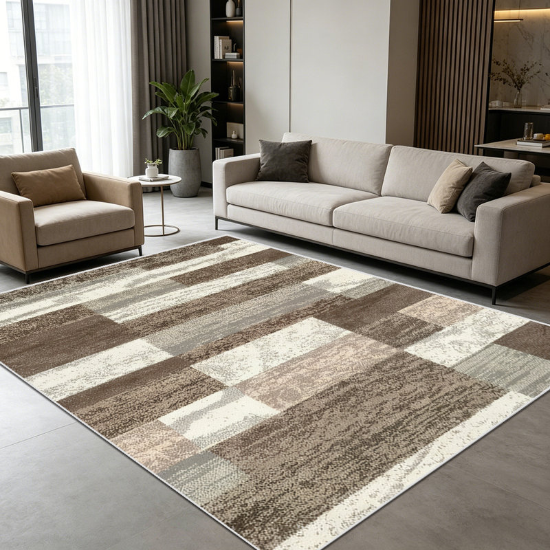 1PC Geometric Patchwork Brown Beige Neutral Tone area rugs, Soft and Comfortable, easy-to-maintain, machine washable Indoor floor mat, suitable for living room, bedroom, dining room, home office, entryway, patio, porch, Home Decor, Outdoor Decor.