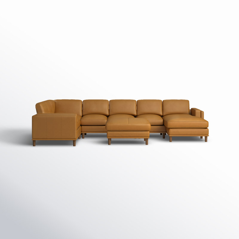 Canapé modulaire en cuir avec repose-pieds Agatina, Gingembre gingembre