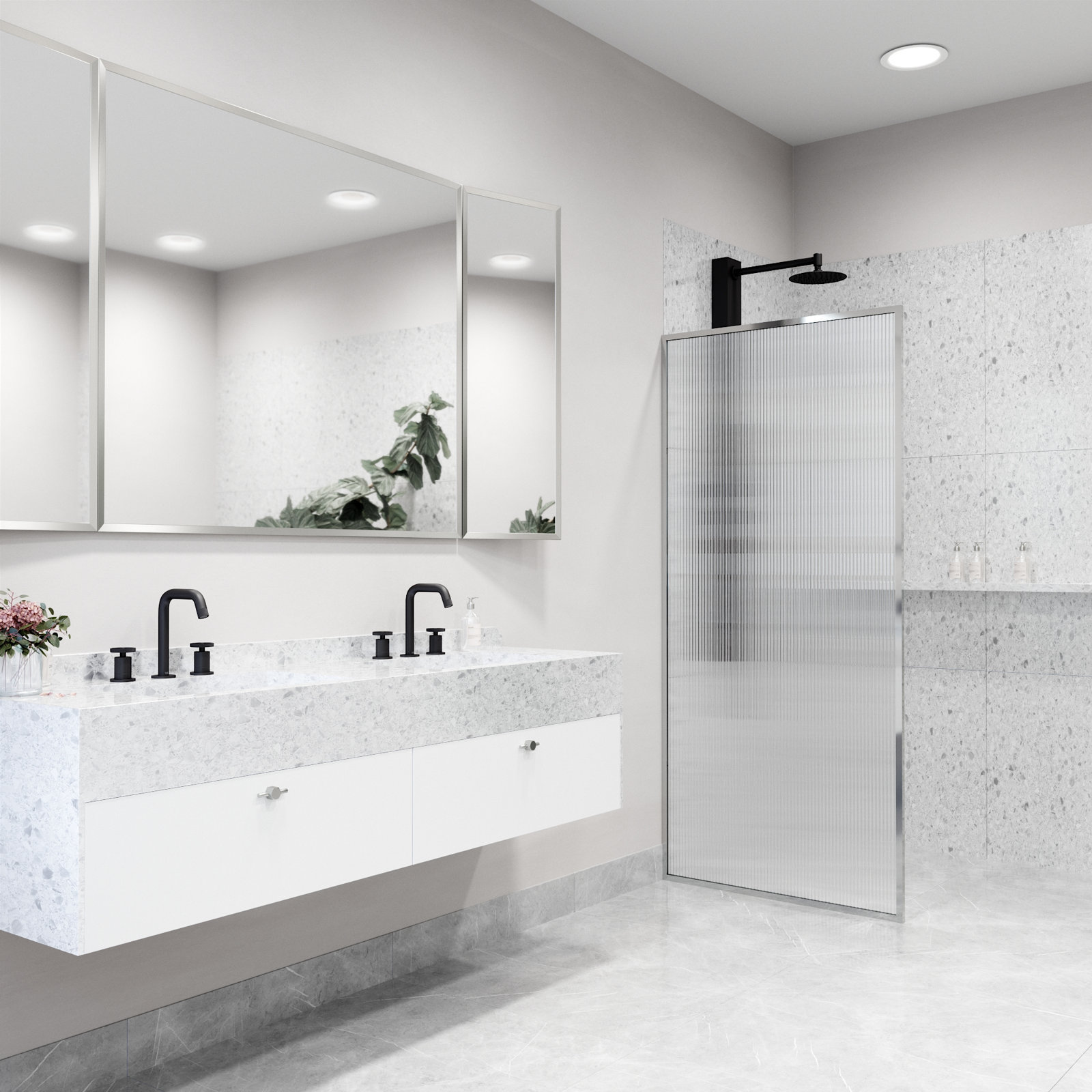 Meridian Framed Fixed Shower Screen, Chrome Fluted