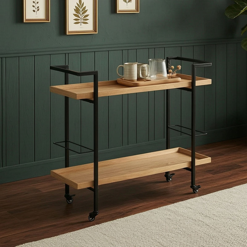 Chariot-bar moderne avec rangement pour bouteilles, Naturel