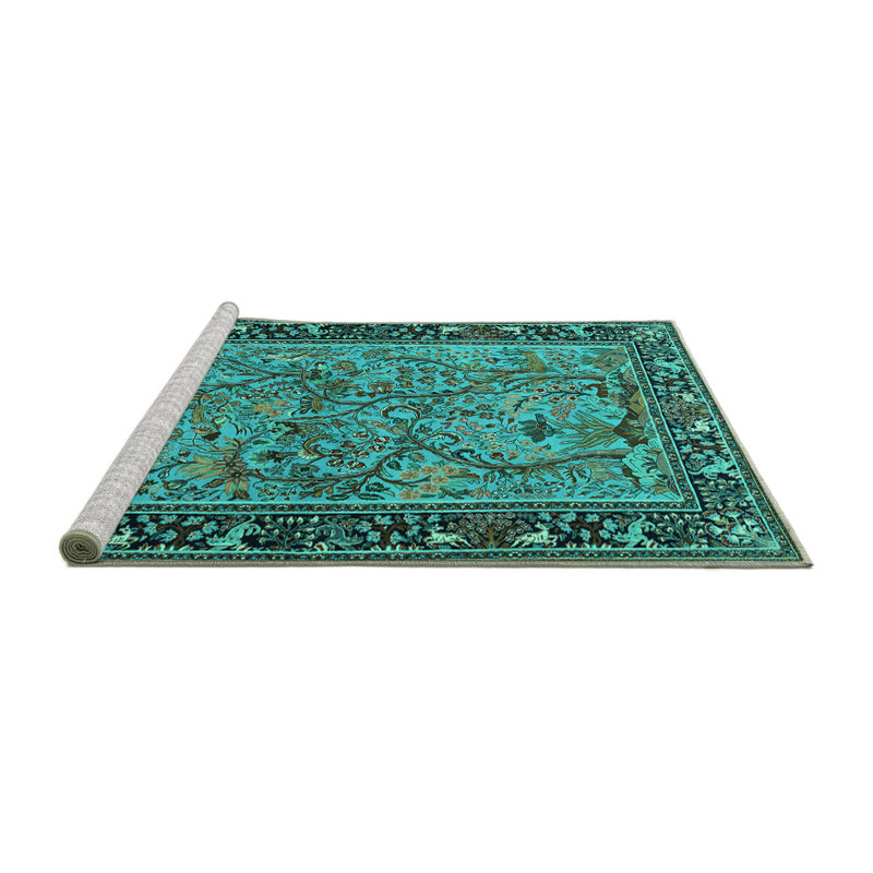 Tapis bleu / bleu sarcelle en polyester tissé à la machine Mollye, Carré de 6 pi