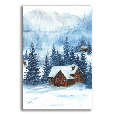 Art mural en verre épique 16 po x 24 po «Winter Cabin Escape» par Anika Goodhue