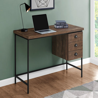 Bureau d'ordinateur, bureau personnel, ordinateur portable, tiroirs de rangement, L 55 po, bureau, stratifié brun, métal noir, contemporain, moderne
