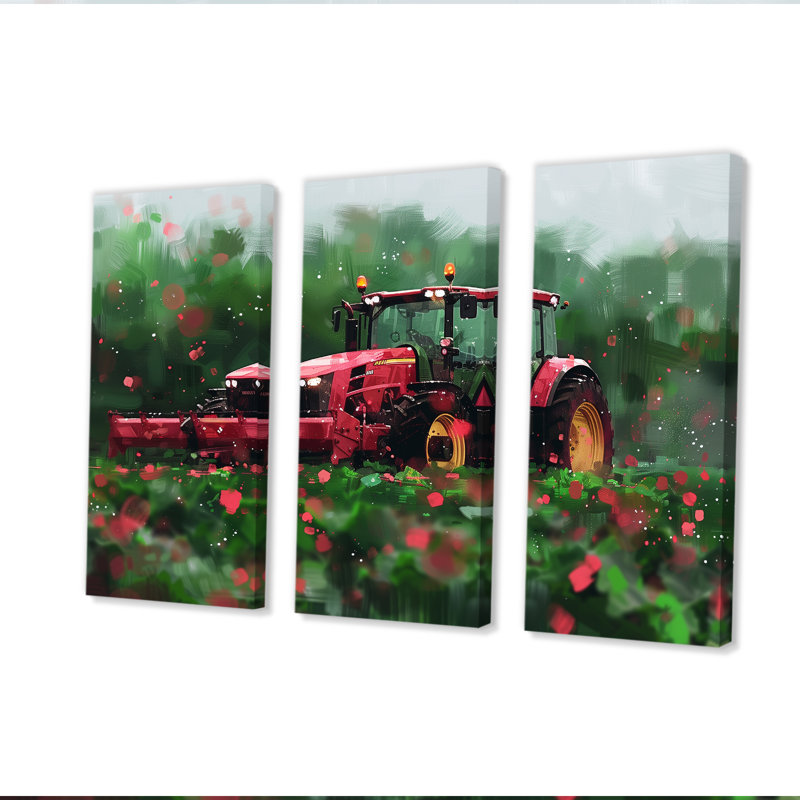 Summer Farming Tractor Fields - Ensemble de décoration murale de ferme, Toile tendue, H 40 po x l 60 po x P 1 po
