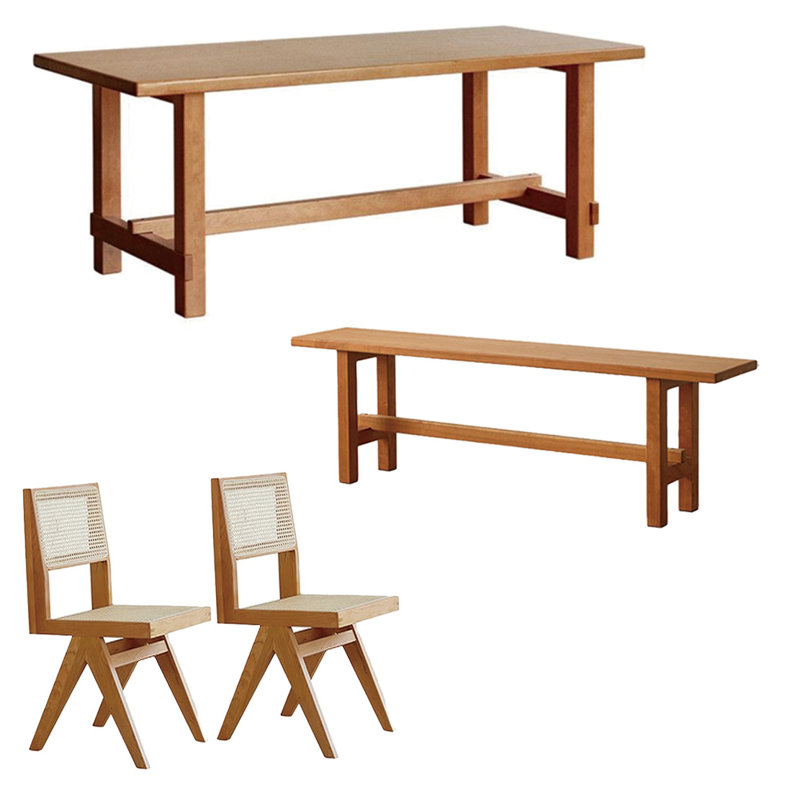 Elegant solid wood table set, 29.52"H x 78.74"L x 31.49"W