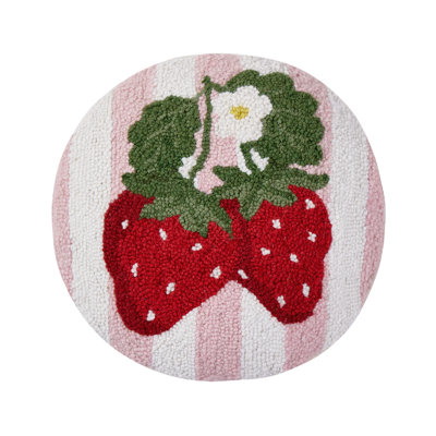 Coussin en laine rayé à motif de fraises