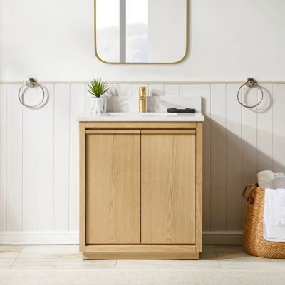Clairence 30 In. Single Sink Freestanding Bath Vanity In Light Oak With Carrara Quartz Top