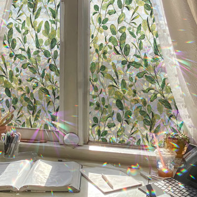 Plants & Flowers Laser Static Cling Privacy Window Sticker-Eucalyptus Leaves