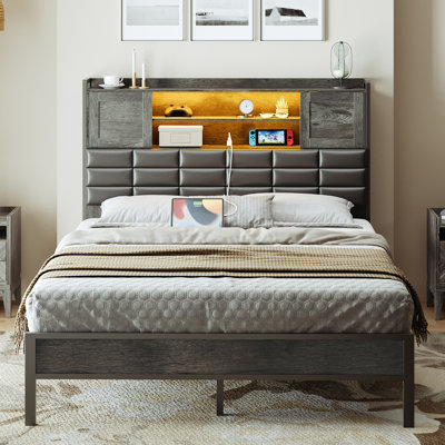 Delmer 49.2"H Bed Frame Platform Bed with Headboard and Charging Station by 17 Stories