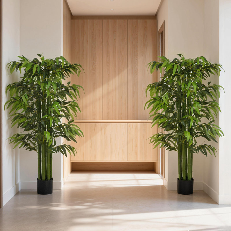 Arbre de 5,3 pi en bambou pour décoration intérieure, ensemble de 2, vert
