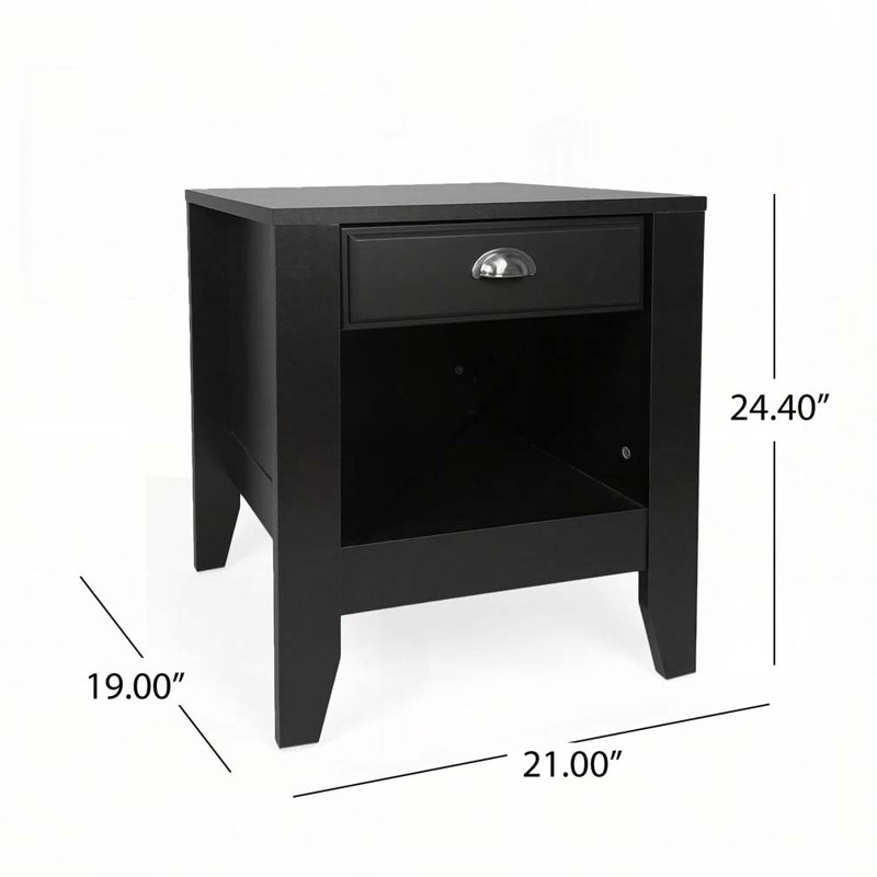 Table d'appoint noire avec tiroirs et tablettes, Noir