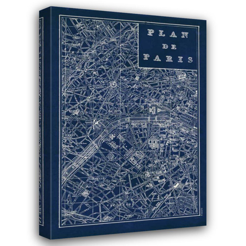 "Lark Manor ™", art sur toile tendue par la galerie Sue, "Blueprint Map Paris", H 18 po x l 13 po