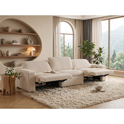 Arealious 123.2'' Wide Modern Corduroy Square Arm Power Reclining Sofa With USB Port