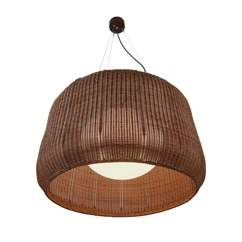Luminaire suspendu cylindrique à 1 lumière Fora, Graphite brun, Rotin brun