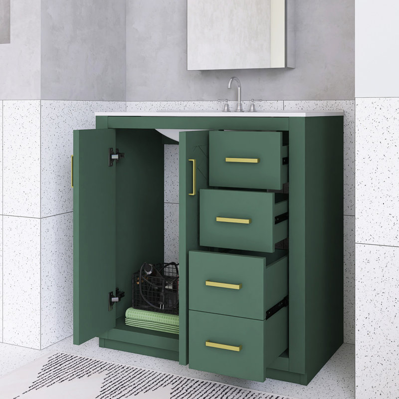 Meuble-lavabo 30 po avec lavabo en céramique, Vert