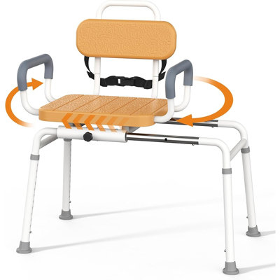 Banc de transfert pivotant coulissant pour baignoire, chaise de douche réglable avec assise en bois brun