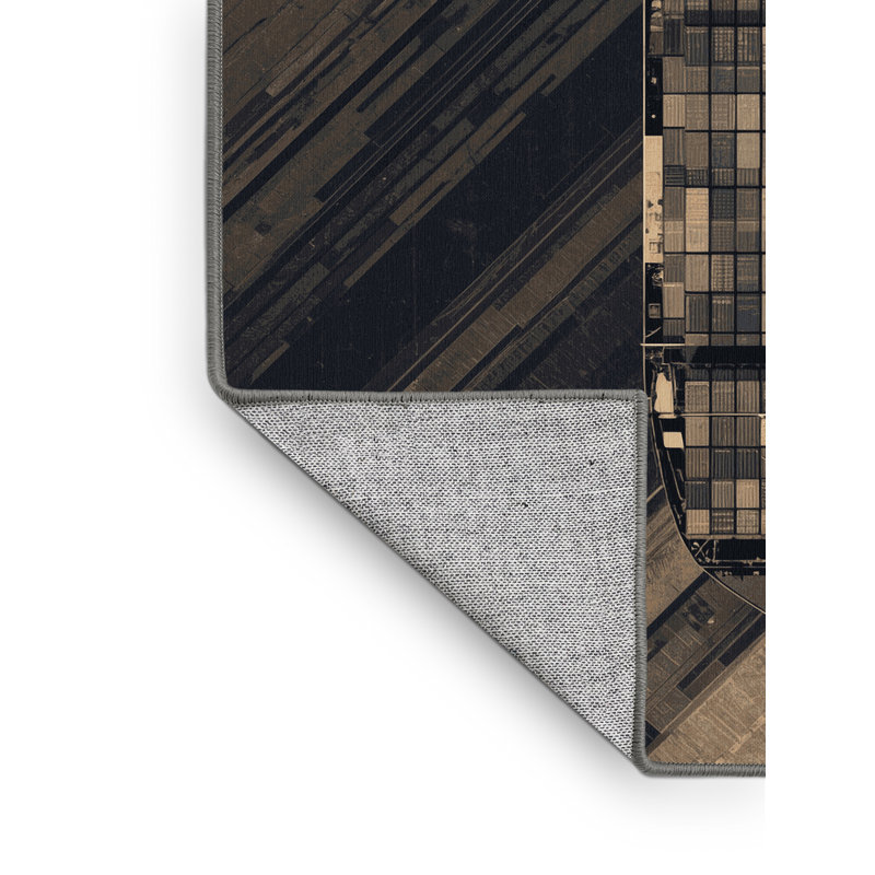 Machine Washable Vehicles And Transportation Cargo Container Ship Industrial Geometric Rug in Gray – Gray Binding, 2x3