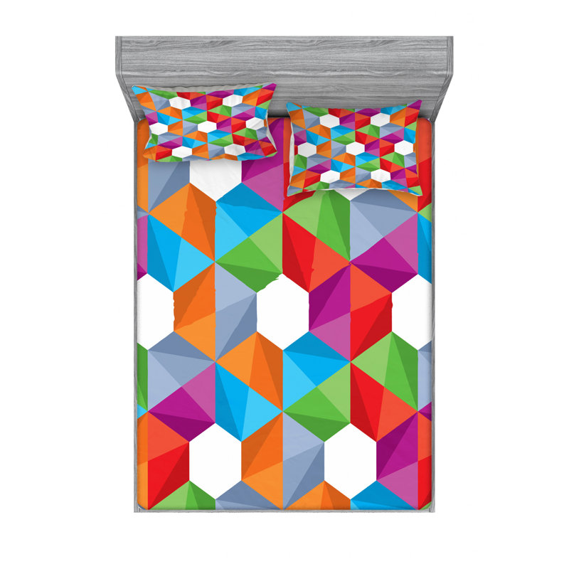 Microfiber Geometric Sheet Set, Full Sheet Set with Fitted Sheet