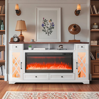 Fireplace TV Stand for TVs 70", Media Storage Corner with 42" Fireplace