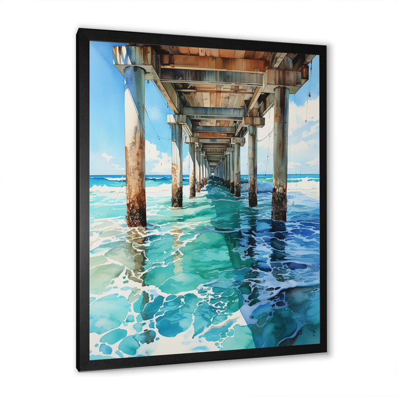 Pierceton Beach Photo Pier Reflections VII, H 32 po x l 16 po x P 1 po, Cadre photo noir