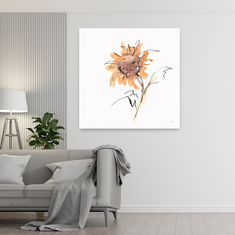 Abricot tournesol II, art contemporain de fleur de tournesol abstrait, H 48 po x l 48 po