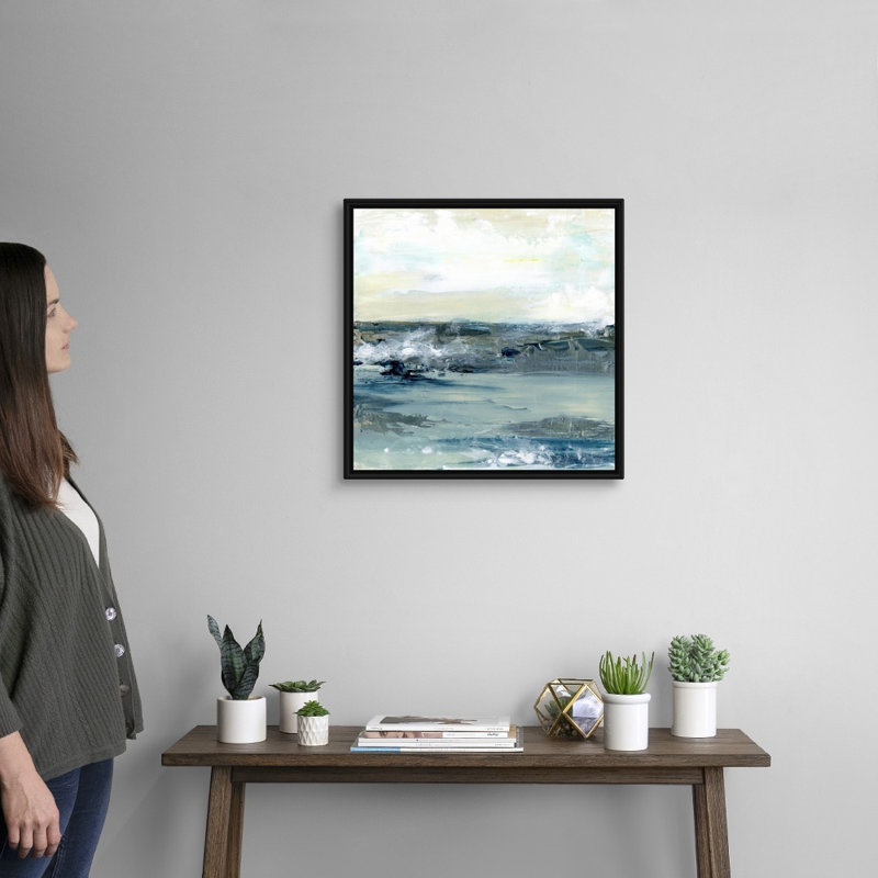 Reproduction d’art sur toile, "Coastal blues I" par Lila Bramma, Cadre flottant noir, H 22 po x l 22 po x P 1,75 po