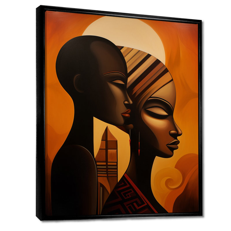 «Retro Minimal Double Ebony Profile II», art mural masque africain, H 20 po x l 12 po x P 1 po, Cadre flottant noir