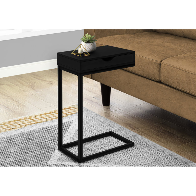 Table d'appoint pour le salon et la chambre à coucher, avec rangement en stratifié noir et en métal, surface de la chambre à coucher