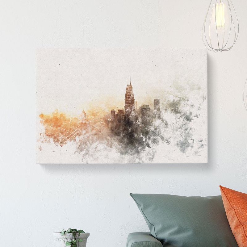 Petronas Towers Through the Clouds Watercolour - Wrapped Canvas Graphic Art Print, 40cm H x 60cm W x 3cm D