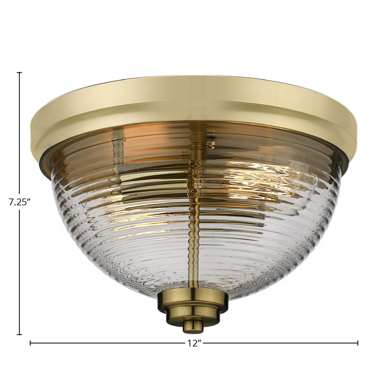 Plafonnier encastré, ampoules, illustré avec verre strié transparent, Laiton New Age, H 7,25 po x l 7,25 po x P 12 po